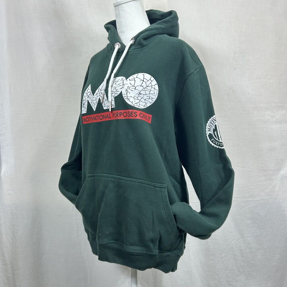 Motivational Purposes Only MPO Hoodie Sweatshirt Green Logo Crackle Drawstring